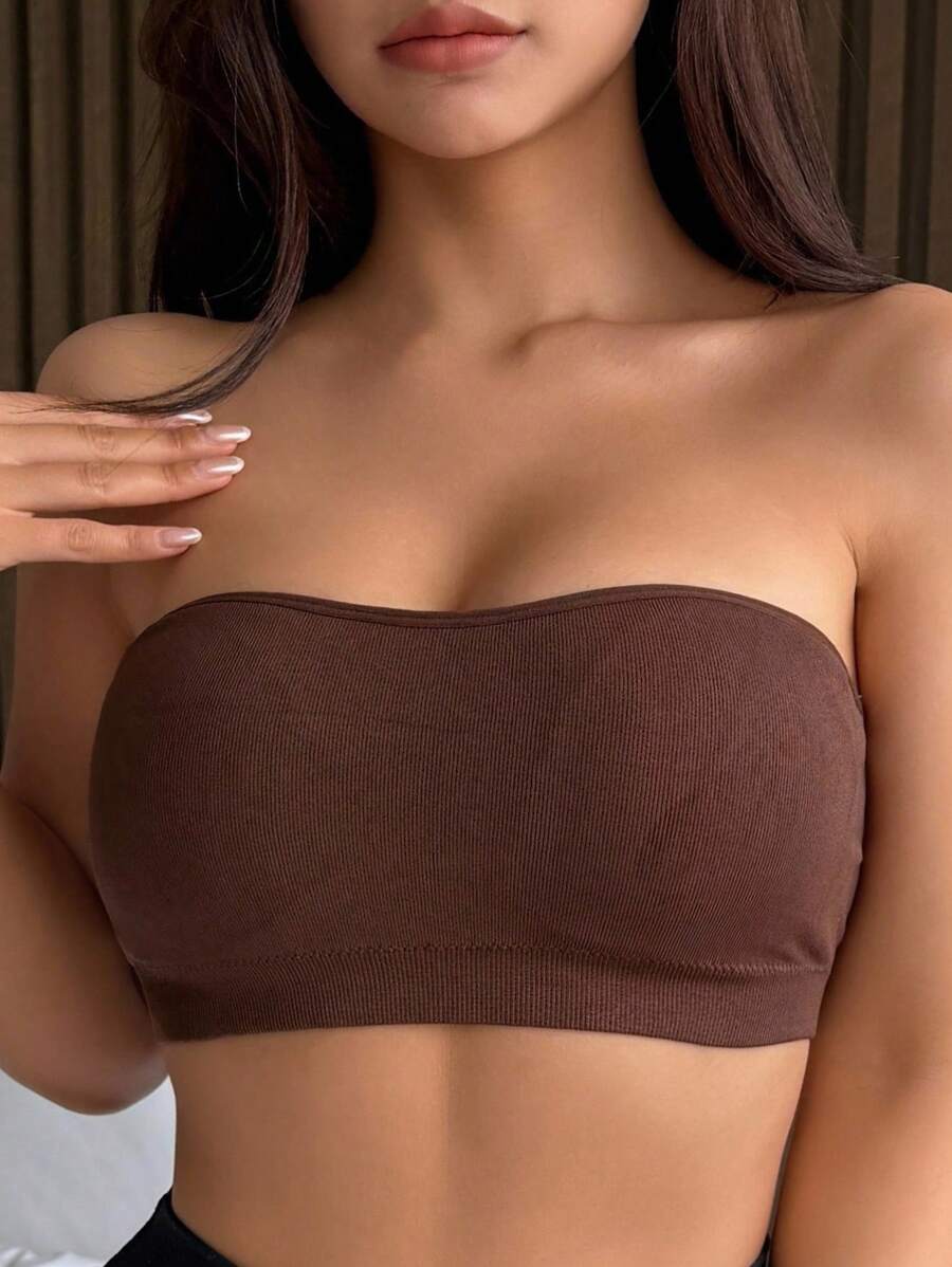 DAZY Seamless Wireless Lightly Lined Minimalist Bra For Women - Brown - View 1