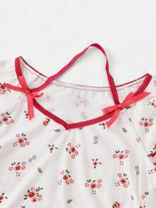 Camiseta corta con decoración de lazo para niñas preadolescentes, dulce y versátil, de uso casual - Blanco - Ver 3
