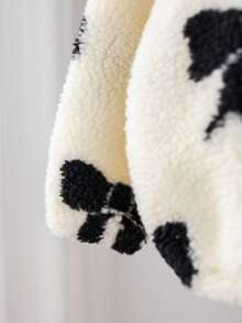 SHEIN Cute Babygirl Bow Plush Fleece Stand Collar Jacket, Versatile Casual For Autumn/Winter Baby Girl Jacket Baby Girl Fleece Jacket Baby Girl Bow Jacket Baby Girl Winter Jacket Baby Girl Fall Jacket - Khaki - View 6