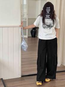 Dazy Kids New Tween Girl Fall Clothes 2 Pieces Girls Set, Floral Print Casual Top And Streetwear Style Utility Pants Outfit - Grey - View 4