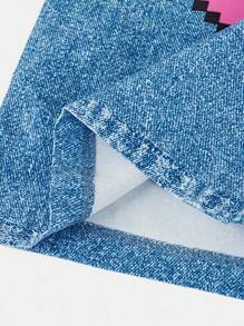 Tween Girls 街头时尚牛仔印花紧身裤、短款细肩带吊带背心和长袖连帽网眼上衣 3 件套，时尚风格 - 黑色 - 查看 9