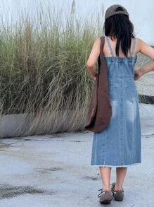Dazy Kids Youth Girls Denim Pinafore Dress For Fall - Blue - View 3