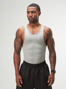 ARC Activewear Performance Cuttoff Tank Cap Sleeve Top T Shirt Gym Workout Muscle Tank - Grey - View 3