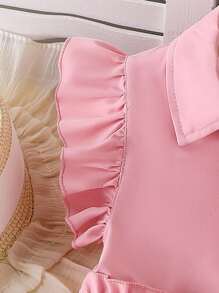 Vestido de verano de estilo campestre para niñas jóvenes con diseño de cuello sin mangas y decoración floral en color rosa - Rosa - Ver 3