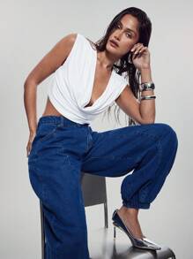 Denimoi 夏季性感露背围脖领无袖上衣 - 白色 - 查看 6