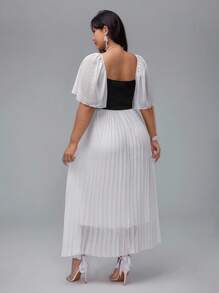 SHEIN MOOSTA Đầm dài xếp ly eo tối giản in họa tiết chấm bi cỡ lớn cho nữ tay áo raglan cổ điển lãng mạn - Đen và trắng - Xem 2