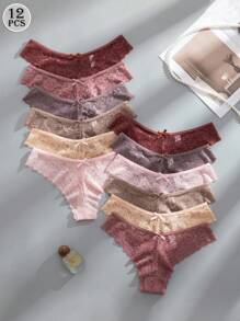 12pcs/Pack Women Lace Trim Elegant & Comfortable Briefs