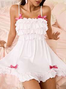 White Knitted Sleeveless Slip Dress With Ruffle Hem For Casual Wear - White - View 5