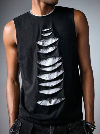 Grunge Punk Camiseta de tirantes casual y deportiva estilo callejero con desgaste para hombres