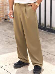 HIMLAND Pantaloni de costum casual pentru bărbați, cu buzunar țesut