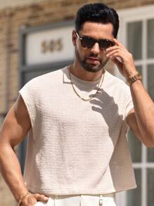 Manfinity VCAY Men's Casual Slim Fit Sleeveless Knit Tank Top Men Knit Tops Summer Tops For Men Men Sleeveless Knit Top Crochet Tops For Men Men Waffle Knit Sleeveless Shirt Men Sleeveless Shirt Men Mesh Top Men Sleeveless Tops