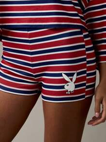 Missguided x Playboy 复古风格条纹休闲套装超大上衣搭配骑行短裤休闲夏日节日海滩装 - 彩色 - 查看 7