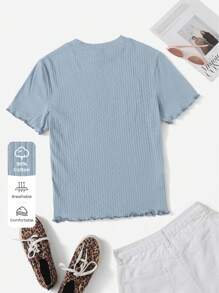 SHEIN Essnce Plus Mock Neck Rib-knit Tee - Baby Blue - View 1