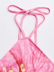 INAWLY Top con estampado floral de cuello halter casual de vacaciones para mujer - Rosa - Ver 4