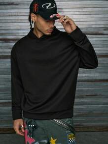 AXEPEAK 秋冬款男士超大号标语图案长袖休闲连帽衫 - 黑色 - 查看 4