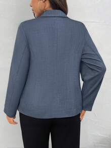 SHEIN Unity 6件套大码女式双色纹理面料办公室薄款长袖西装外套 - 藍色 - 查看 2