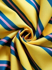 Flirla 女式大码条纹印花裤，随机印花 - 黃色 - 查看 4