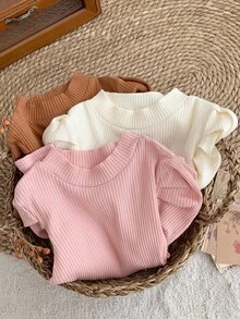 SHEIN LMoss 三件套 少女针织立领休闲 T 恤 女童罗纹衬衫 女童泡泡袖上衣 女童纯色上衣 儿童基本款上衣 女童长袖衬衫 女童基本款上衣 儿童女童纯色衬衫 幼儿女童上衣 儿童基本款上衣 女童泡泡袖衬衫 - 彩色 - 查看 6