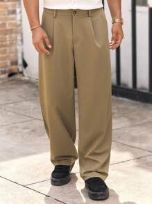 HIMLAND Pantaloni de costum casual pentru bărbați, cu buzunar țesut