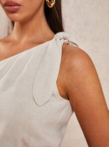 COSMINA Vestido de verano casual para mujer de unicolor sin mangas con abertura alta - Albaricoque - Ver 3