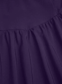 Sweetra 大码优雅纯色细肩带束腰浪漫迷你连衣裙 - 紫色 - 查看 4