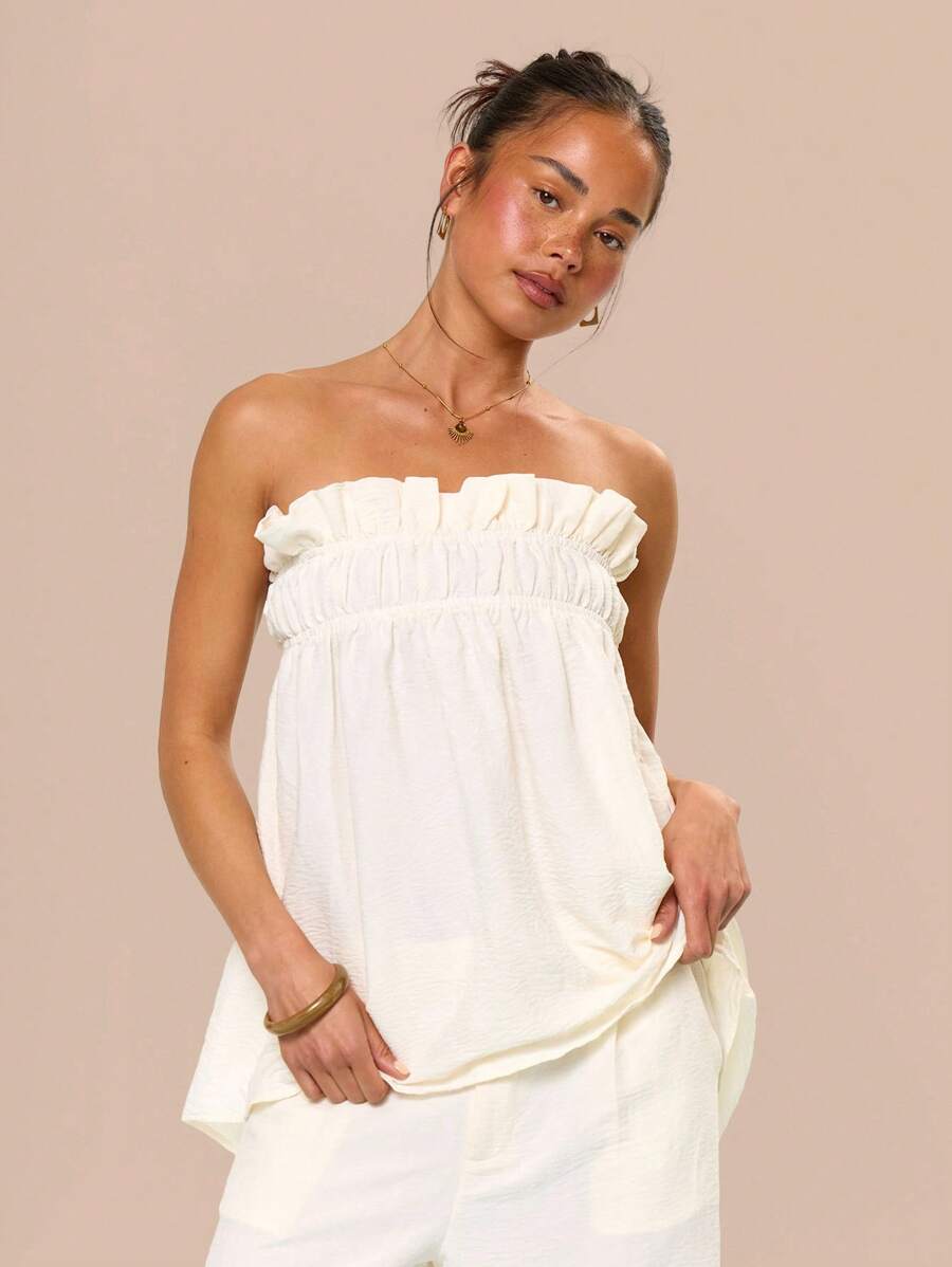 MUSERA Áo quây dáng dài không dây, xếp ly ở phần ngực, thích hợp cho sân bay, kỳ nghỉ, lễ hội, dễ thương, giản dị, thanh lịch, đi biển, dự tiệc cưới, đi chơi, phong cách Tuscan, mùa xuân hè. - Màu be - Xem 1