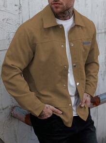 Manfinity Homme Men's Casual Everyday Corduroy Jacket, Spring/Autumn Men Shacket Men Overshirt Corduroy Shirt Jacket Men Brown Corduroy Jacket Men Tan Shirt Jacket.A Great Gift For A Boyfriend Or Husband. - Brown - View 7