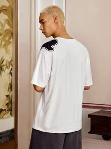 SWAVVY Casual Everyday Loose Men's White Letter Print T-Shirt