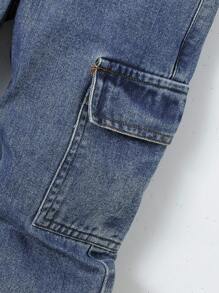 男童休闲宽松撞色缝线直筒牛仔裤 - 中等水洗藍 - 查看 8