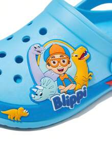 Blippi X SHEIN Dép guốc trẻ em hình khủng long hoạt hình dễ thương màu xanh dương, chất liệu EVA nhẹ, bảo vệ ngón chân, có thể bị ướt, phù hợp cho trẻ nhỏ và vừa đi chơi biển. - Màu xanh lam - Xem 6