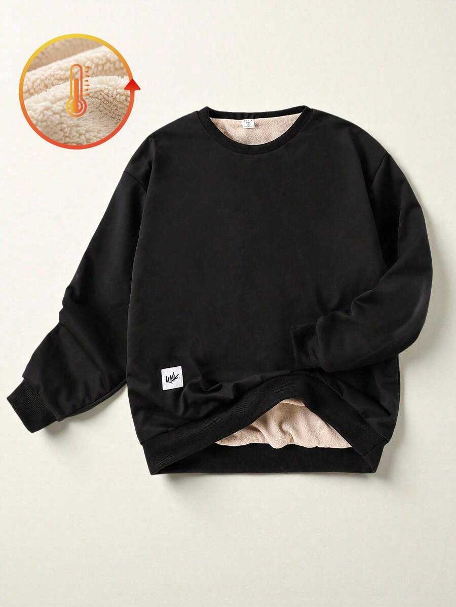 SHEIN 青少年男孩圆领长袖简约运动衫，休闲日常穿着