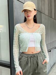 DAZY Transparante mesh top met sluiting met één knoop