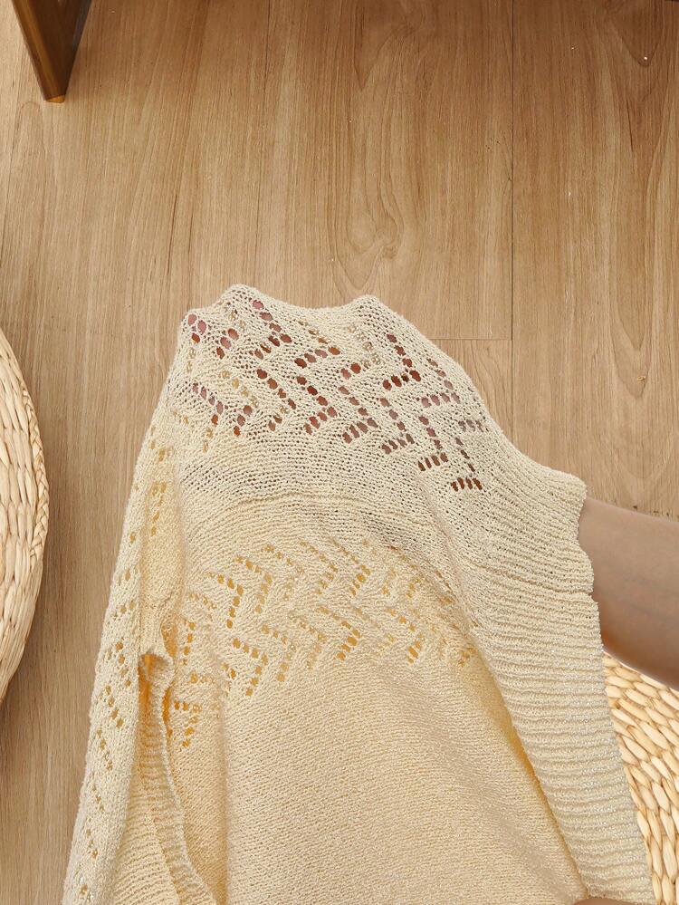 Women's Solid Color Crew Neck Hollow Out Loose Casual Knit Top In Fall/Winter