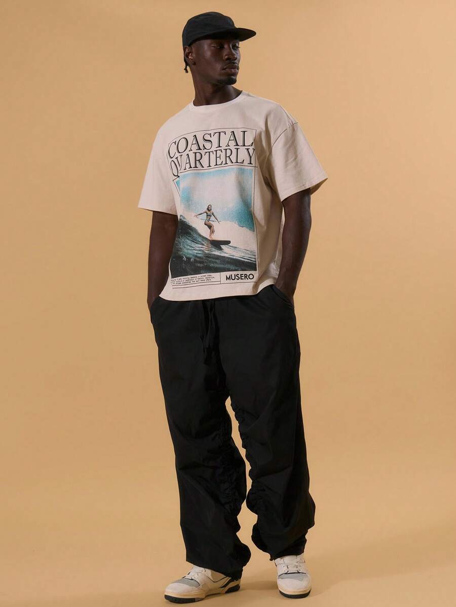 Musero Bungee Fit Cargo Style Trouser Extreme Ruching Detailing Spring Summer Holiday Vacation - Black - View 1