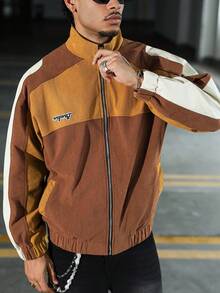 Manfinity EMRG Chaqueta casual con cremallera, estampado de letras y mangas raglán de color contrastante, streetwear, otoño - Multicolor - Ver 7