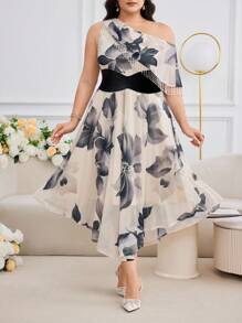 Modelyn 大码夏季优雅花卉印花流苏装饰连衣裙 - 彩色 - 查看 2