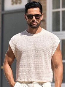 Manfinity VCAY Men's Casual Slim Fit Sleeveless Knit Tank Top Men Knit Tops Summer Tops For Men Men Sleeveless Knit Top Crochet Tops For Men Men Waffle Knit Sleeveless Shirt Men Sleeveless Shirt Men Mesh Top Men Sleeveless Tops