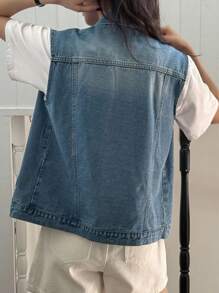 DAZY Ärmellose, Washed und abgenutzt wirkende Denim Jacke und -mantel für Damen im Sommer - Blau - Übersicht 2