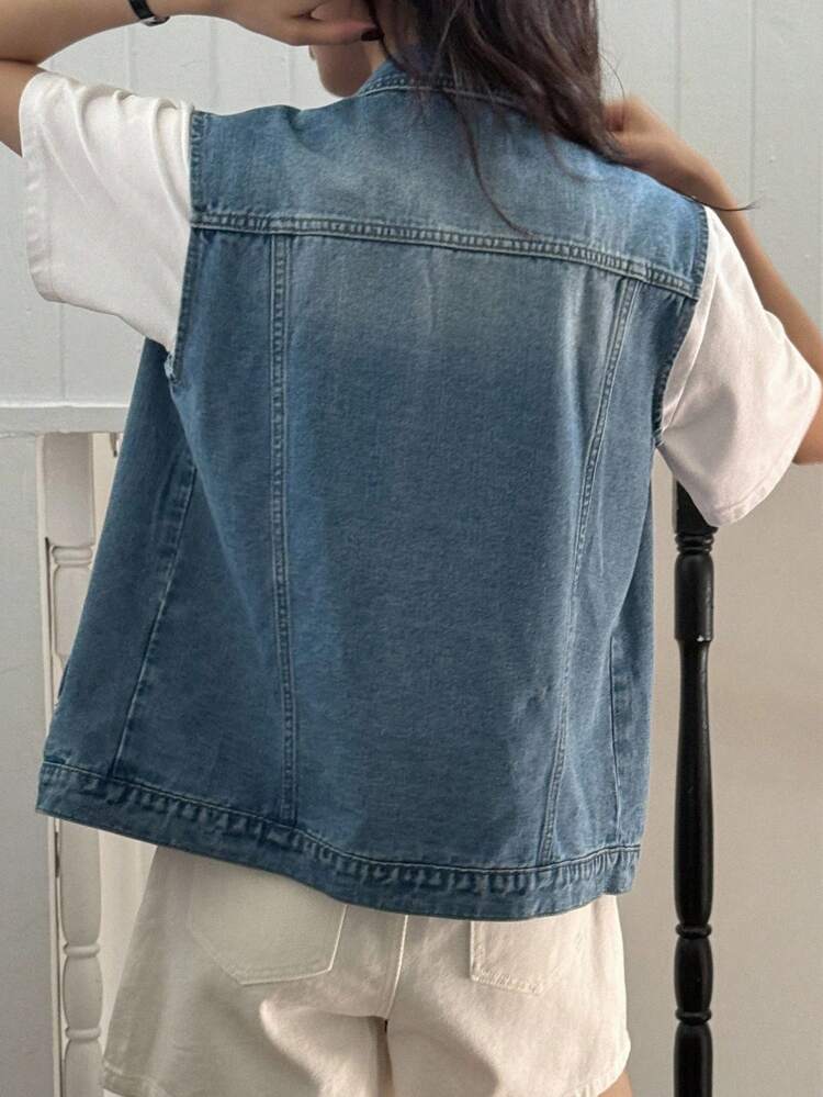 Women's Sleeveless Washed Distressed Denim Jacket And Coat For Summer