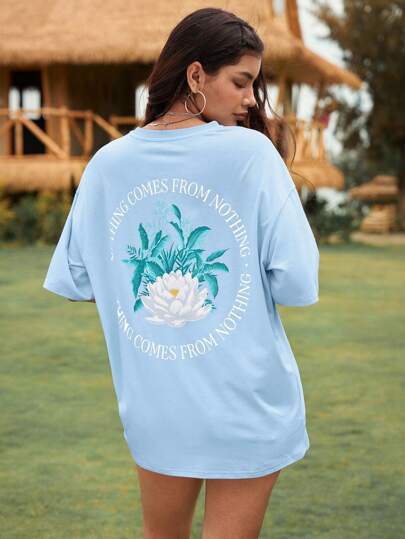 The White Lotus Lässiges Urlaubsstrand Blaue Lotus Blumen Muster Damen T-Shirt