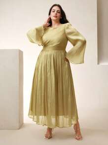 Anewsta Robe à manches longues pour femme grande taille, élégante et polyvalente pour les déplacements, printemps/automne - Jaune moutarde - Voir 4