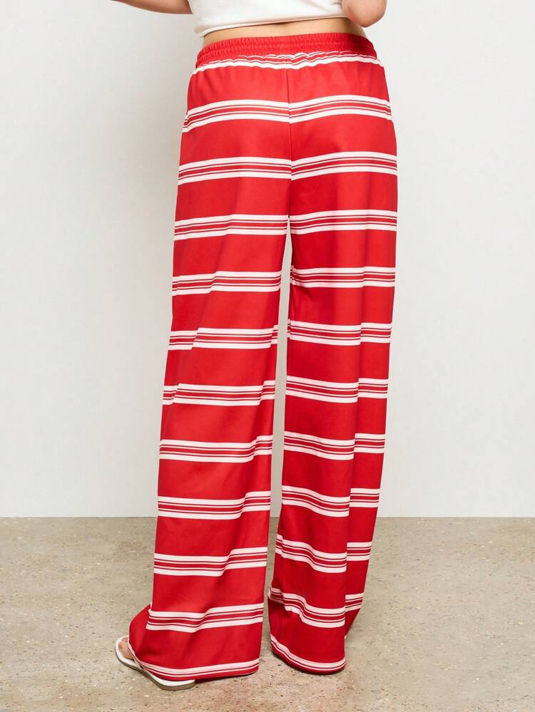 Striped Wide Leg Palazzo Style Elastic Waist Pants
