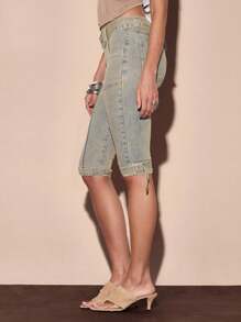 MUSERA Belted Denim Capri Pants Summer Vacation Y2k 90's Streetstyle Cool Girl Festival Holiday Rave Ibiza Western Concert Fall Autumn Winter Nashville