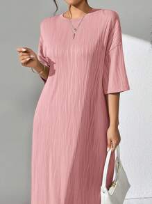 Mulvari Women's Solid Color Crew Neck Dolman Sleeve Maxi Loose Casual Dress, Spring/Summer, Maxi Dress Perfect For Beach/Casual/Vacation/Homewear