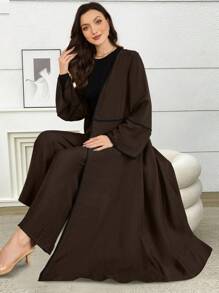 Al Najma 2 件套女式喇叭袖撞色前开长开衫和松紧腰长裤，春夏 - 彩色 - 查看 2