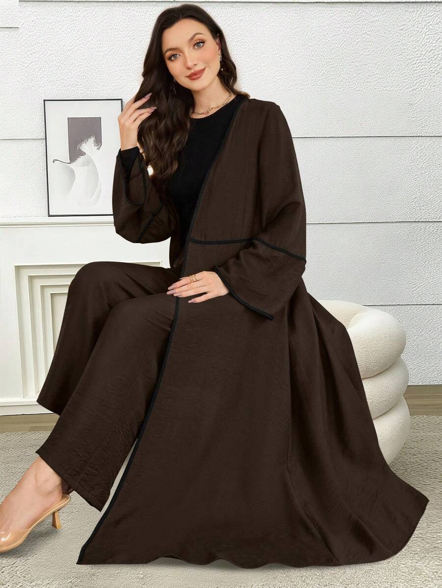 Al Najma 2 件套女式喇叭袖撞色前开长开衫和松紧腰长裤，春夏