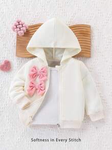 SHEIN Aby Girl Spring&Autumn Casual Style Toddler Jacket Long Sleeve Bowknot Decoration Hooded Top - Apricot - View 8
