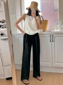 DAZY 女性時尚純色寬鬆無袖針織上衣，適用於休閒穿著 - 白色 - 查看 3