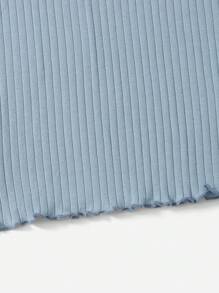 SHEIN Essnce Plus Mock Neck Rib-knit Tee - Baby Blue - View 4