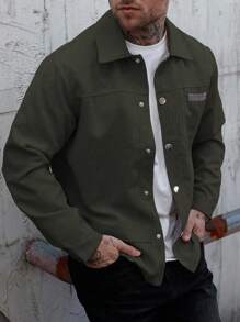 Manfinity Homme 男士休闲日常灯芯绒夹克，春秋季 - 咖啡棕 - 查看 8